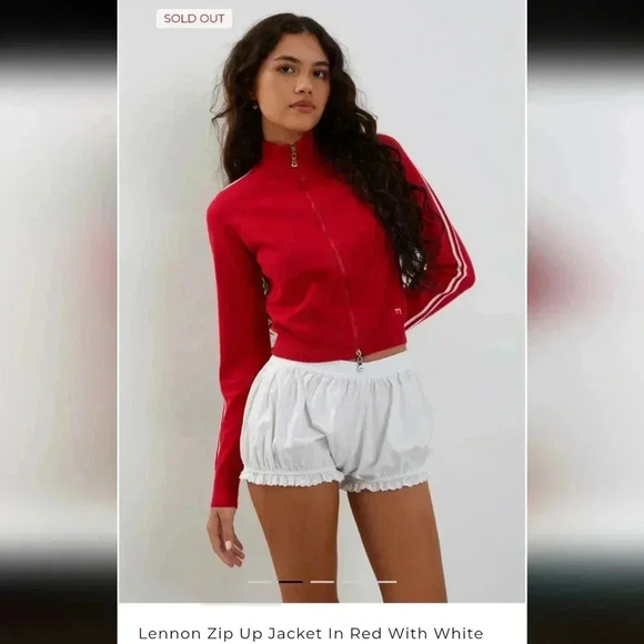 Motel Lennon Zip Up Jacket in Red with White Side Stripes$78.00 - Picture 1 of 5